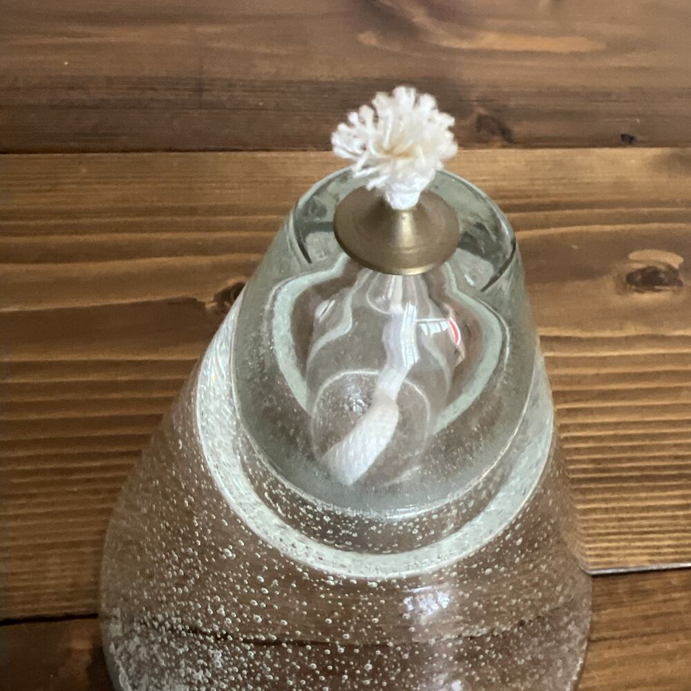 Art Glass Oil Lamp Paperweight Controlled Bubbles Clear Handmade In Poland 5.5” - Picture 3 of 7